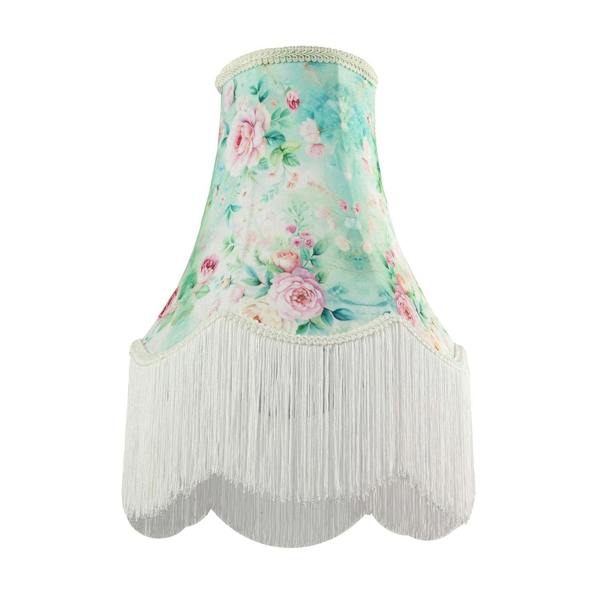 Victorian Styled Vintage Tall Teal and Green Lampshade with Pink Roses Image 5