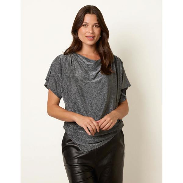 Blue Vanilla Asymmetric Draped Cowl Neck Top