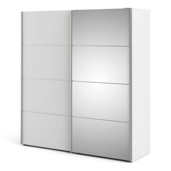 Wyld Haus Bordeaux Wide White and Mirror Double Sliding Door Wardrobe 5 Shelves 180cm