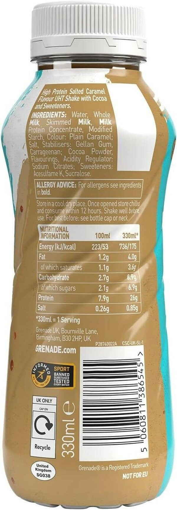 Grenade Chocolate Salted Caramel High Protein Shake, 8 x 330 ml