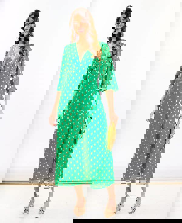 Green Foil Chiffon Midi Dress