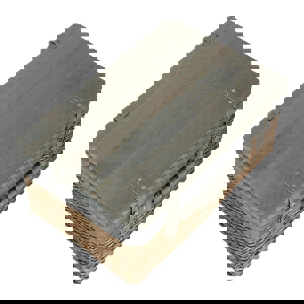 Antique Wash Grey Lined Willow Picnic Basket with Pinewood Lid