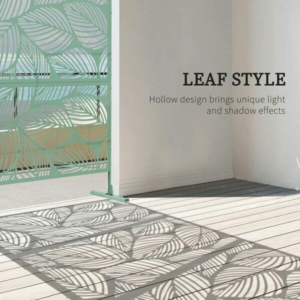 Metal Decorative Privacy Screen Outdoor Divider, Green Leaf