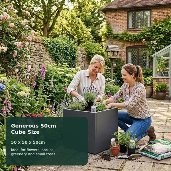 Nicoman Galvanised Steel Cube Metal Planter 50x50x50cm
