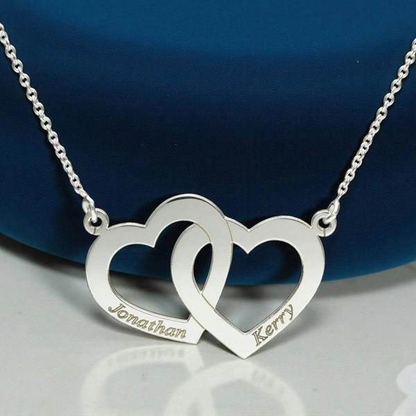 Christopher James of London Sterling Silver Engraved Horizontal Double Heart Pendant With Chain