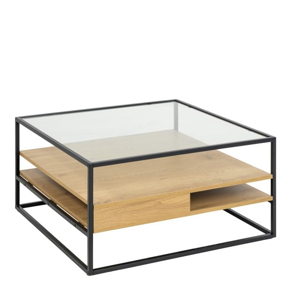Furniture To Go Randolf Square Coffee Table with 2 Shelves in Black and Oak