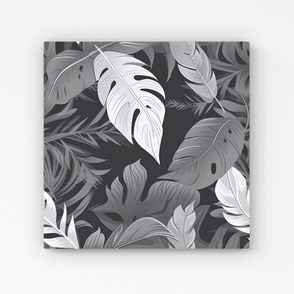 Warren Reed Black White Tropical Leaves Canvas