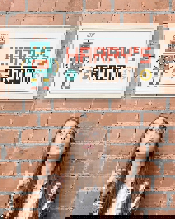 Personalised Robot Wall Art for Kids – Framed Print with Retro Charm