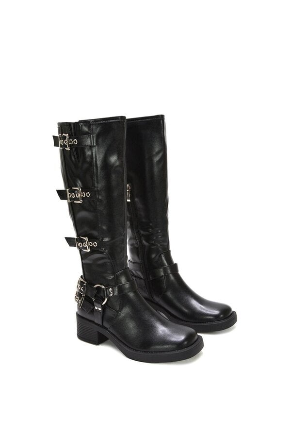 XY LONDON Harness square toe Knee High Biker Boots