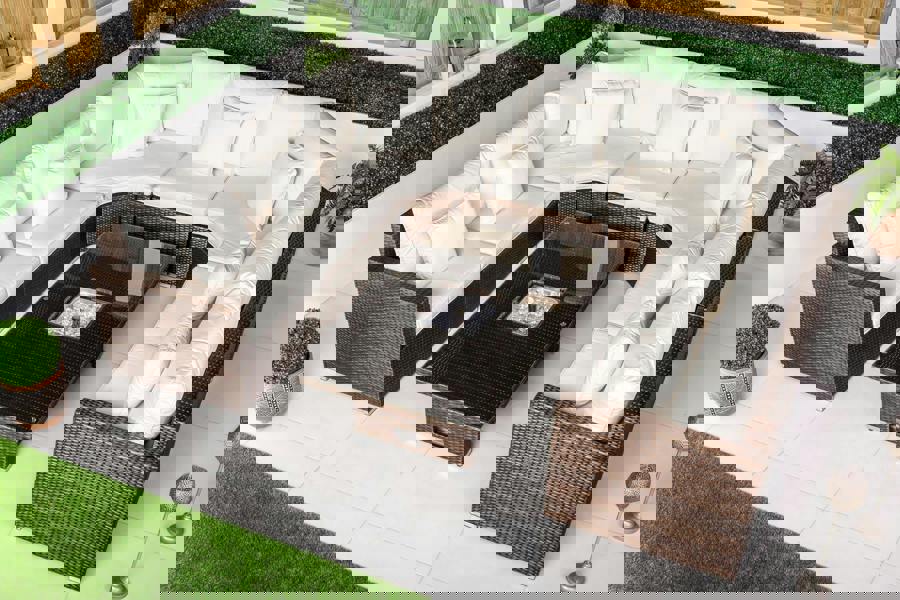 Giardino Santorini 7 Seat Modular Sofa Rattan Garden Furniture Set Outdoor Height Adjustable Ice Bucket Coffee Table