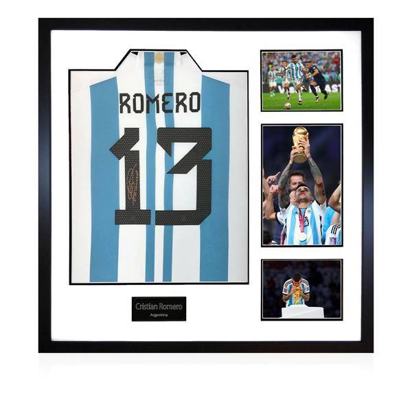 Cristian Romero Signed Argentina Shirt Elite Frame