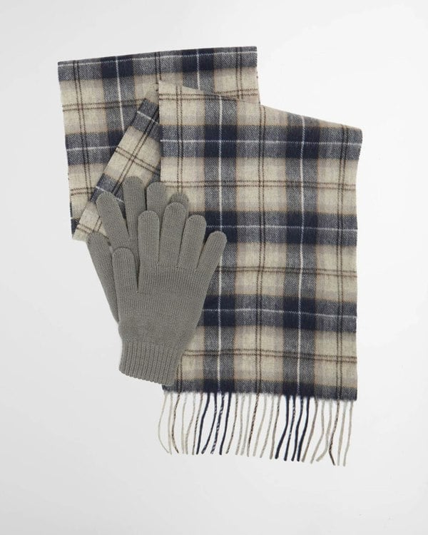 Barbour Glove & Tartan Scarf Gift Set - Grey Midnight