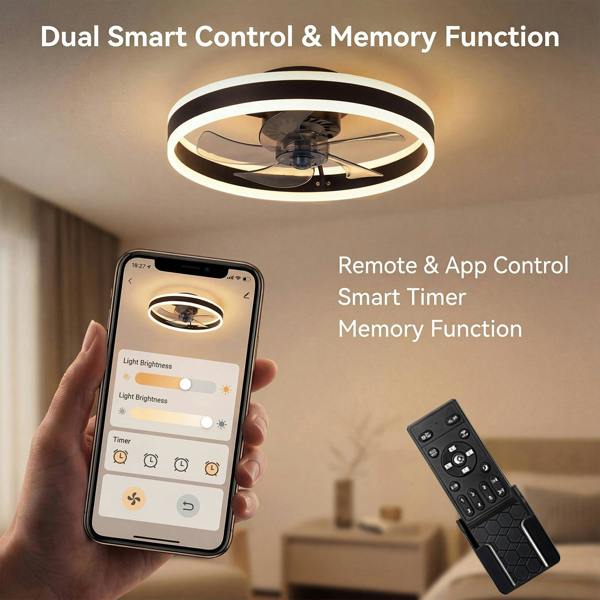 Emitto Ceiling Fan with Lights Remote Modern LED Dimmable Quiet 6 Speeds Black
