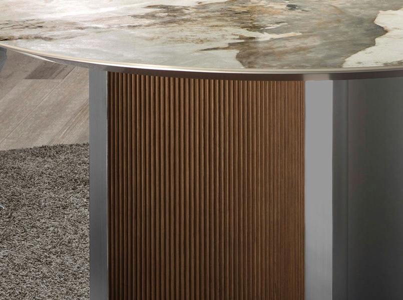 Angel Cerdá Round dining table in porcelain marble, walnut and silver-coloured wood 1148