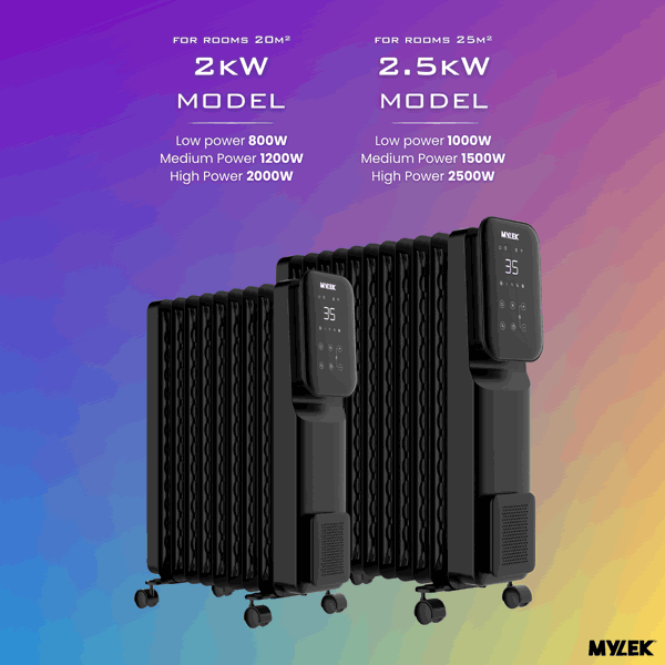 MYLEK Oil Filled Digital WiFi Smart App Enabled Heater - 3 Heat Settings & 24-Hour Timer 2000w