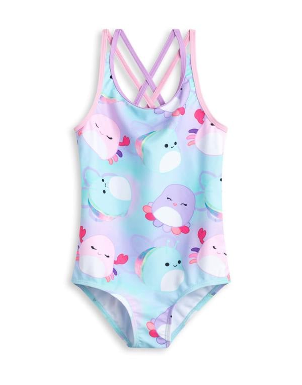 Squishmallows Girls Multicoloured Character All Over Print 1 Piece Swimming Costume