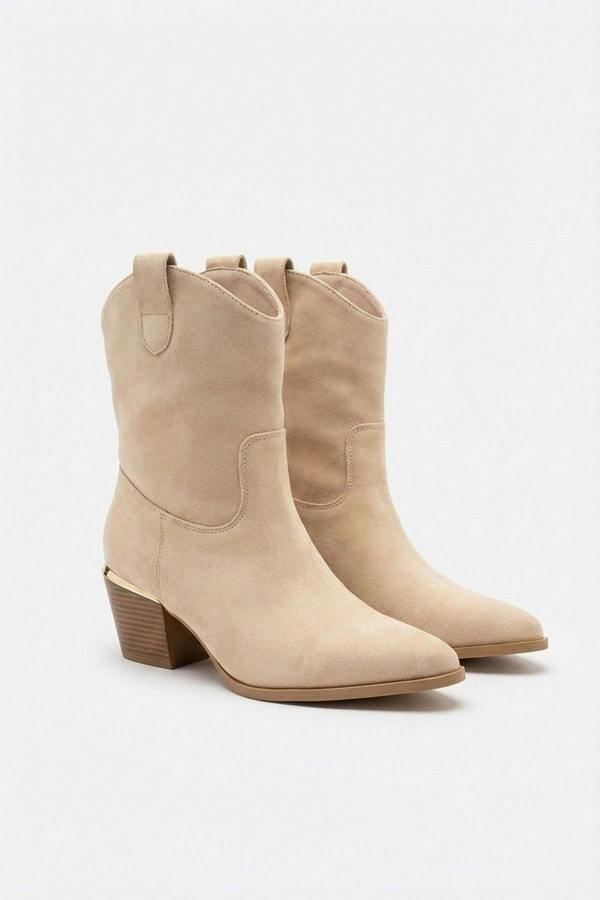 Jessie Womens Suede Western Ankle Boots - BEIGE_wb