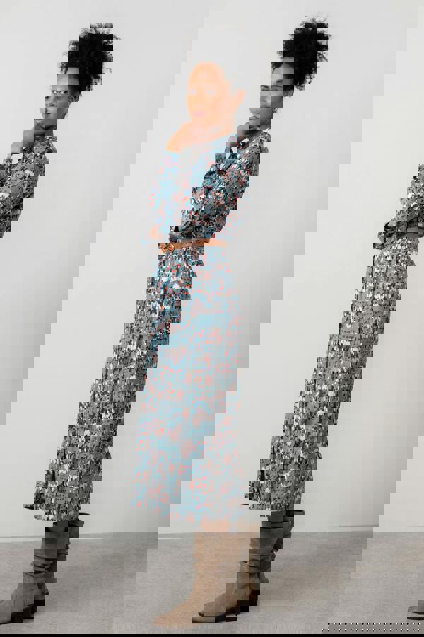 Lily & Me Seasons Geometric Print Midi Shirt Dress Sea Mist