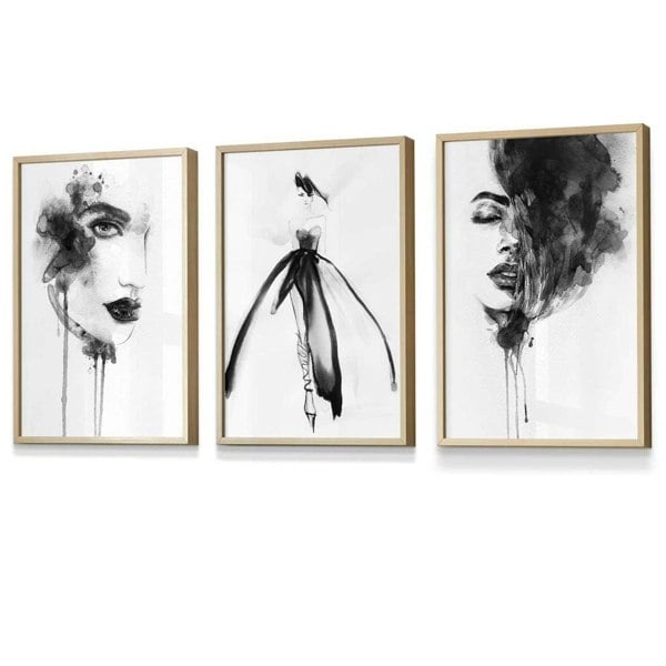 Set of 3 Framed Fashion Wall Art Prints from Watercolour Illustrations | Artze Wall Art UK