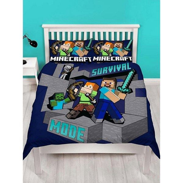 Minecraft Survive Duvet Cover Set - Navy/Grey/Teal