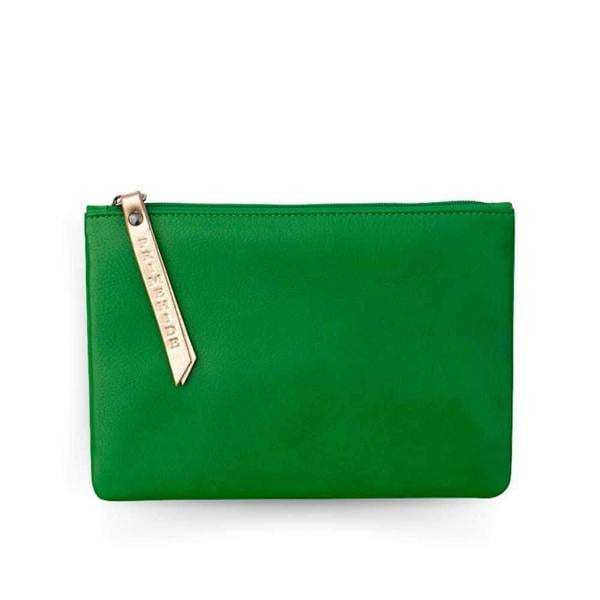Soft green leather makeup pouch medium – front view