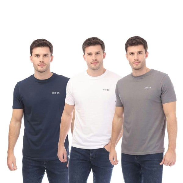 Nicce Mens Melstone T-Shirt (Pack of 3) - White/Navy/Grey