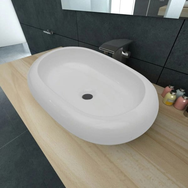 Berkfield Luxury Ceramic Basin Oval-shaped Sink White 63 x 42 cm