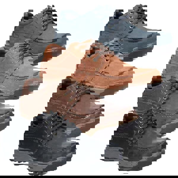 Hush Puppies Tucker Mens Casual Lace Up Smart Leather Shoes, set of four in blue, tan, brown, and black.