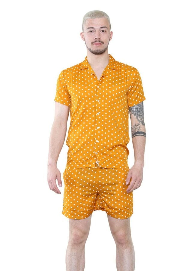 Men's Mustard Polka Dot Shirt and Shorts Set