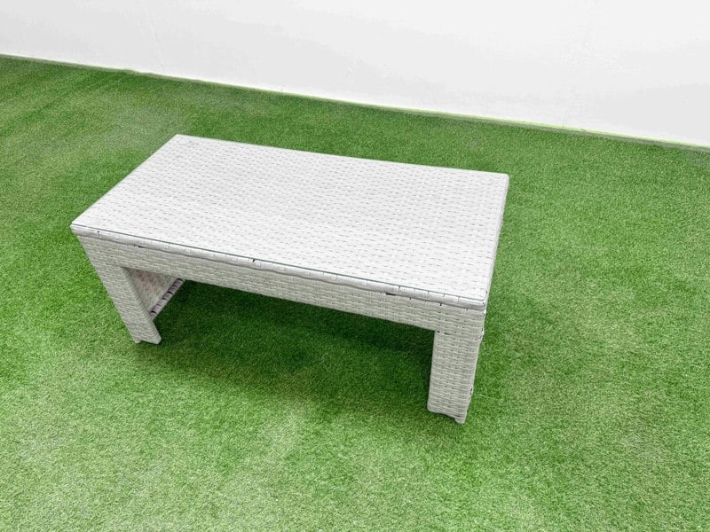 Fimous Light Grey PE Wicker Rattan Garden Furniture Set Sofa Set Reclining Adjustable Chair Oblong Coffee Table 5 Seater With Footstool 2 Side Table
