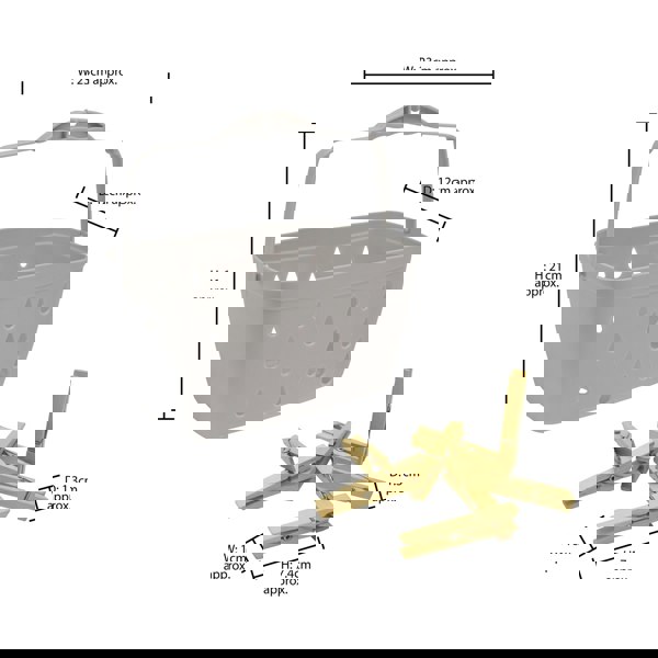 JVL Plastic Peg Basket, Grey with 24 Wooden Retro Pegs, Brown