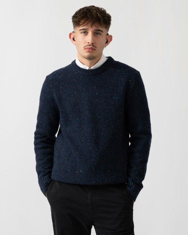 GANT Mens Wool Blend Neps Crew Neck Jumper - 433 Evening Blue