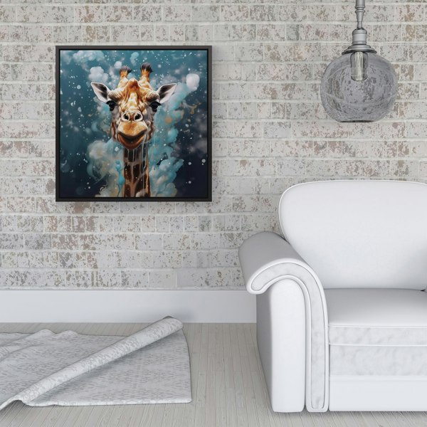 Warren Reed Splash Art Giraffe Face Framed Canvas