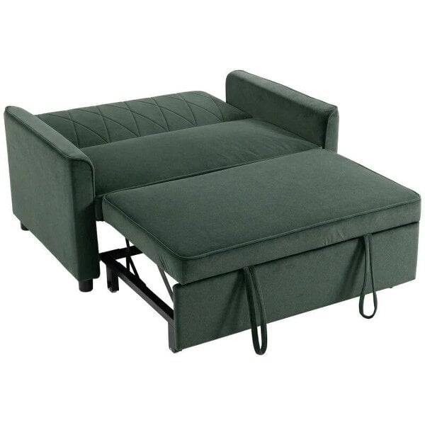 2 Seater Sofa Bed, 3-in-1 Convertible Pull Out Sleeper Sofa with Click-Clack Adjustable Backrest, Dark Green