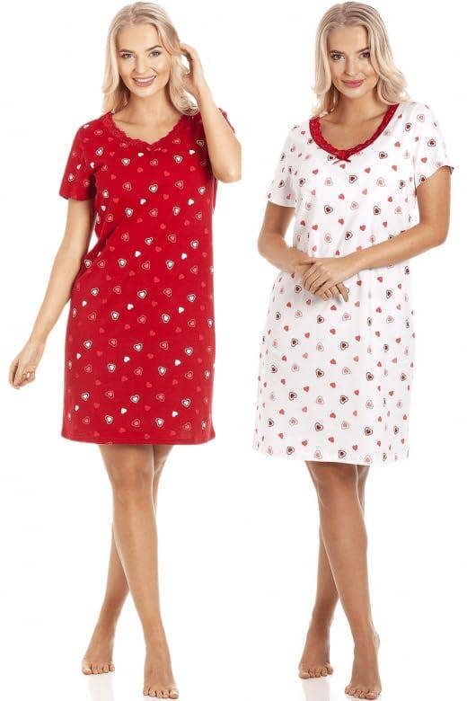 Camille 2 Pack Short Sleeved Summer Cotton Nighties - Breathable & Lightweight Nighties for Women