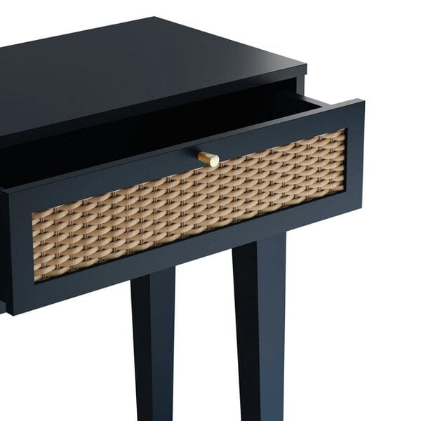 Wyld Haus Waterford Blue  Oak Wood and Rattan Blue Dressing Table 2 Drawers