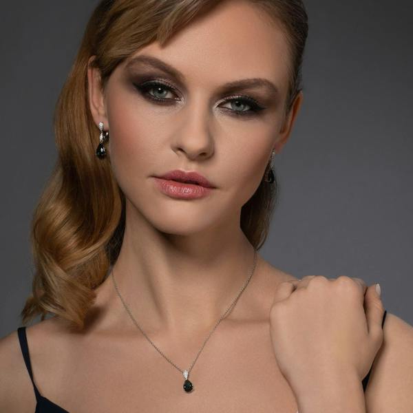 Sterling Silver Dark Blue Teardrop Pendant Necklace for Women - namana.london