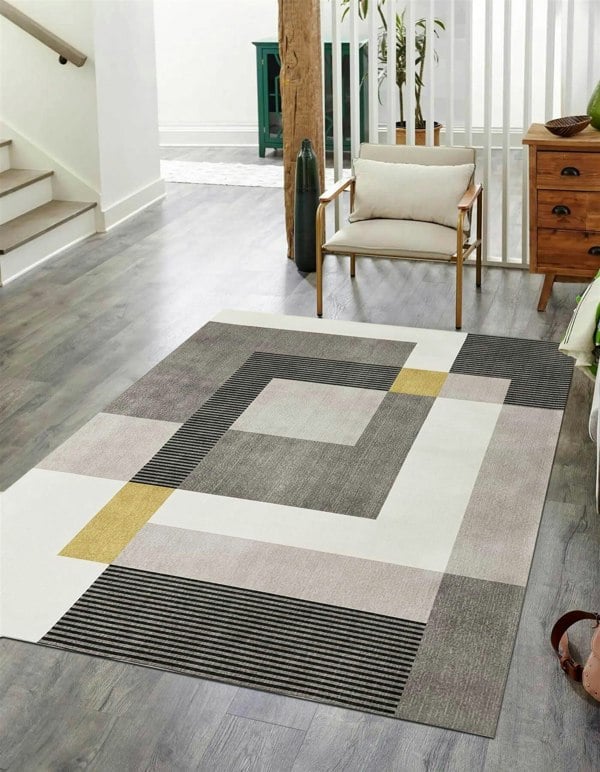 Tokyo Geo Blocks Ochre/Grey Rug – The Rugs