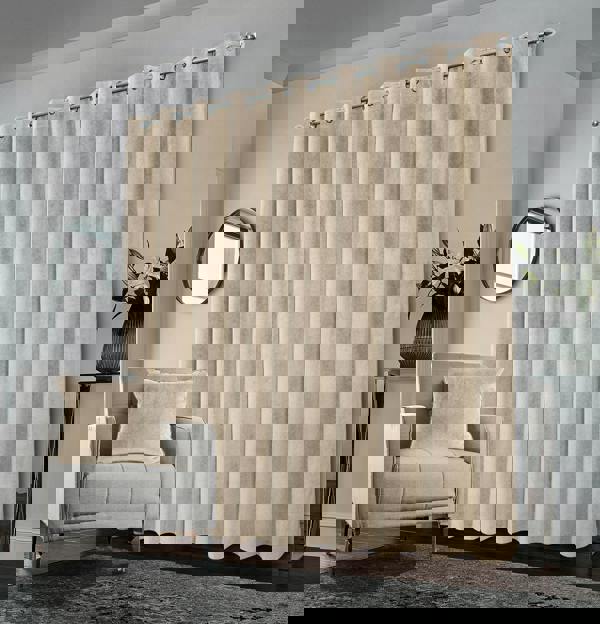 Enhanced Living Cream 100% Blackout Luxury Supersoft Velvet Thermal Eyelet Curtains for Living Room & Bedrooms