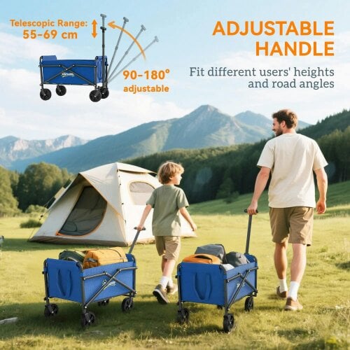 Bobobiy 41L Festival Trolley on Wheels, 60kg Heavy Duty Collapsible Foldable Wagon with Adjustable Handle and Carrying Bag for Beach, Blue