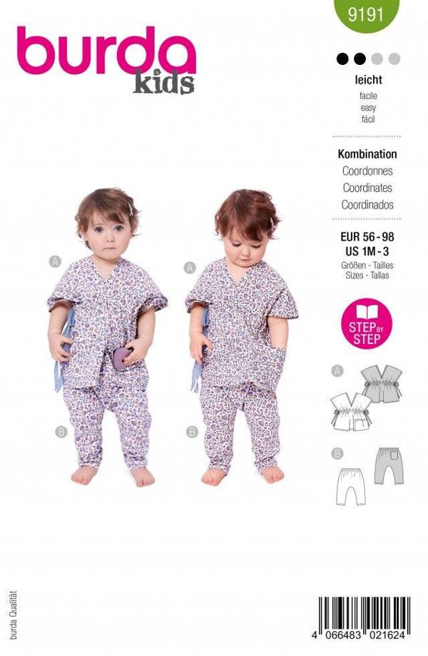 Burda Sewing Pattern 9191 Tops and Trousers For Babies and Kids, 1 Month to 3 Years - Easy