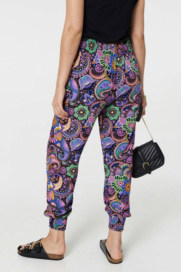 Black | Paisley Tassel Pocket Harem Pants