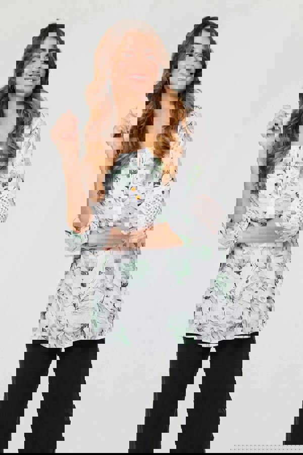 Green | Floral Lace Tie Front Relaxed Blouse