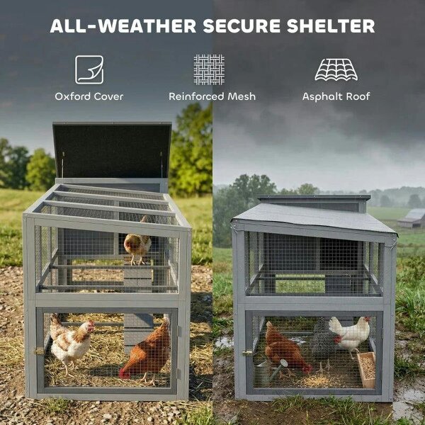 Large Chicken Coop, Wooden Hen House with Covered Run, Nesting Box, Pull-Out Tray, Opening Asphalt Roof