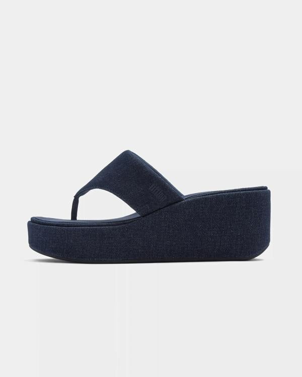 FitFlop Womens PLATFFORMS Denim Wedge Toe-Post Sandals - Light Denim E01 | CHO | Designer Womens Sandals
