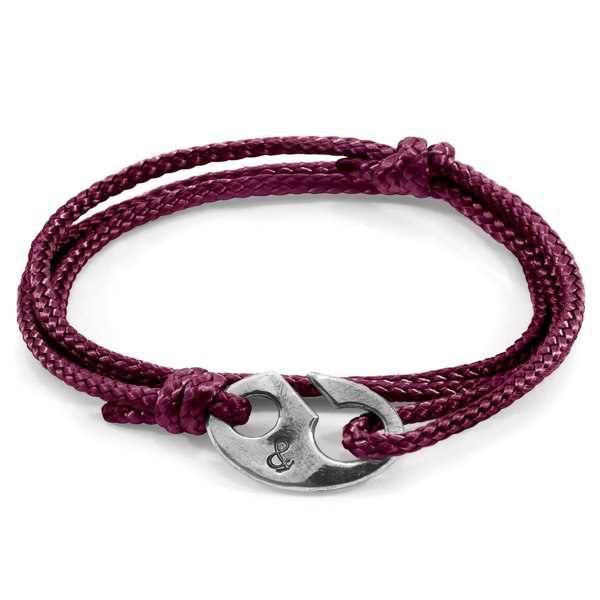 Anchor & Crew Aubergine Purple  Windsor Silver and Rope Bracelet 