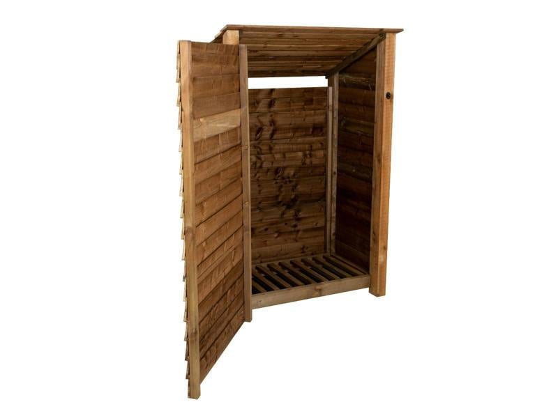 Arbor Garden Solutions Wooden Log Store (Roof Sloping Back) with Door W-119cm, H-126cm or 180cm, D-88cm - Brown Finish