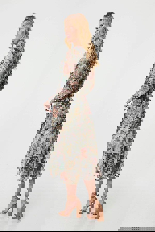 Olive | Patchwork Print Tie Waist Midi Dress
