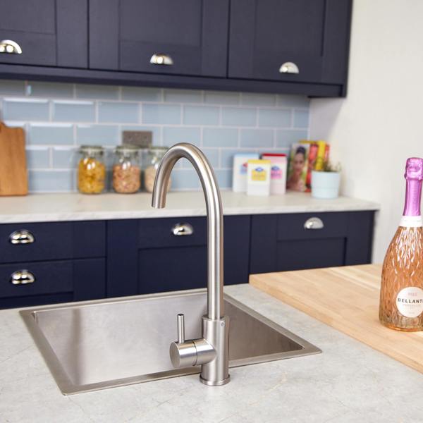 Top-Fix | Vito Swan Neck Style Kitchen Mixer Tap | Brushed Steel Finish