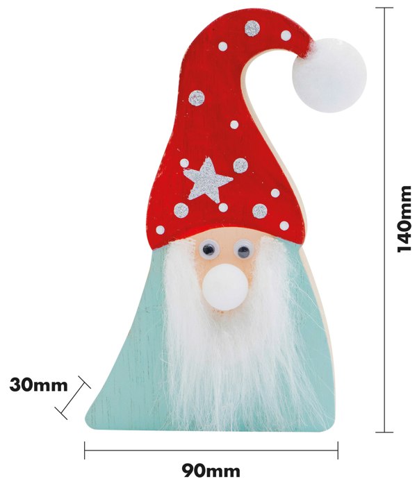 St Helens Green & Red Wooden Ornamental Gonk With Light Up Nose